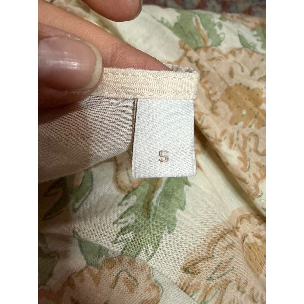 Cleobella floral Organic Cotton Mini Dress Tan Green Boho Tassel Belt Smal - Picture 6 of 6